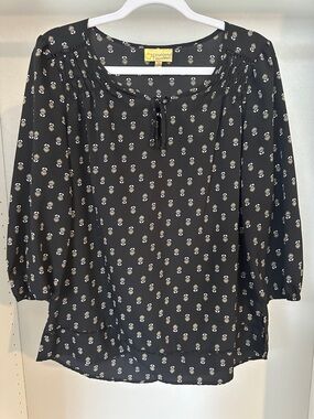 princess vera wang Black Floral Tie-Neck Peasant Blouse